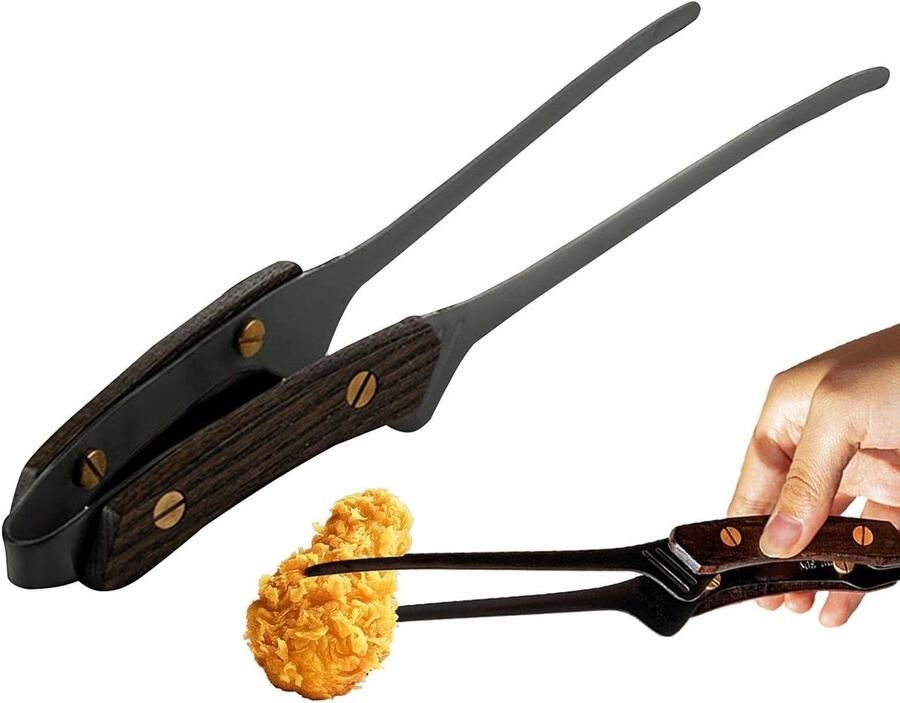 Grilltang Roestvrijstaal Saladetang Keukentang Koken en Grillen Anti-brandwonden Houten Handvat 9.4 Inch Zwart