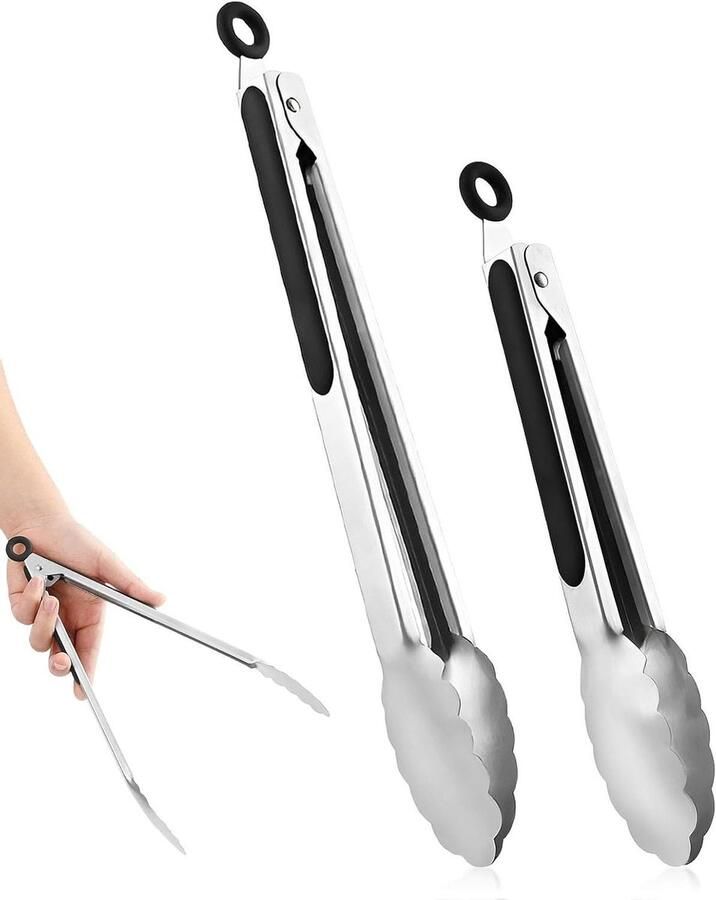 Grilltang RVS Keukentang Keukengerei Barbecueën en Koken Hittebestendig Staal 35 cm Zilver