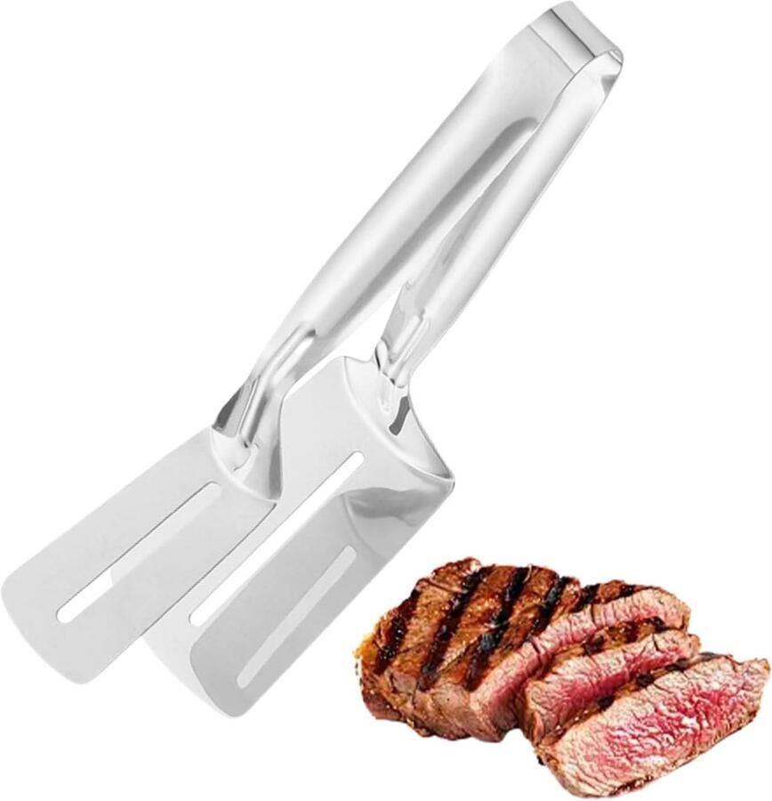 Grilltang Spatel Keukentang Bakspatel Barbecue Koken Dubbele Functie 30 cm Zilver