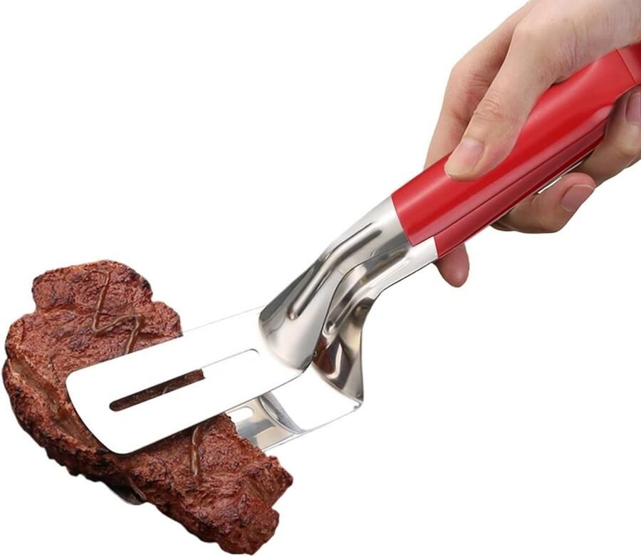Grilltang Spatel Keukentang Kooktang Voedsel Draaien Dubbele Functie 30 cm Rood