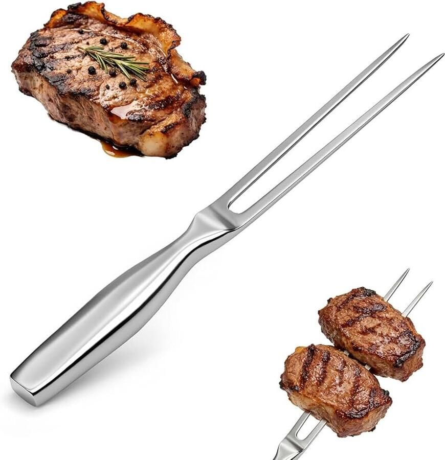 Grillvork van roestvrij staal 27 cm ergonomische braadvork voor keuken en BBQ lange braadvork vleesvork klein voor braden steak en gevogelte