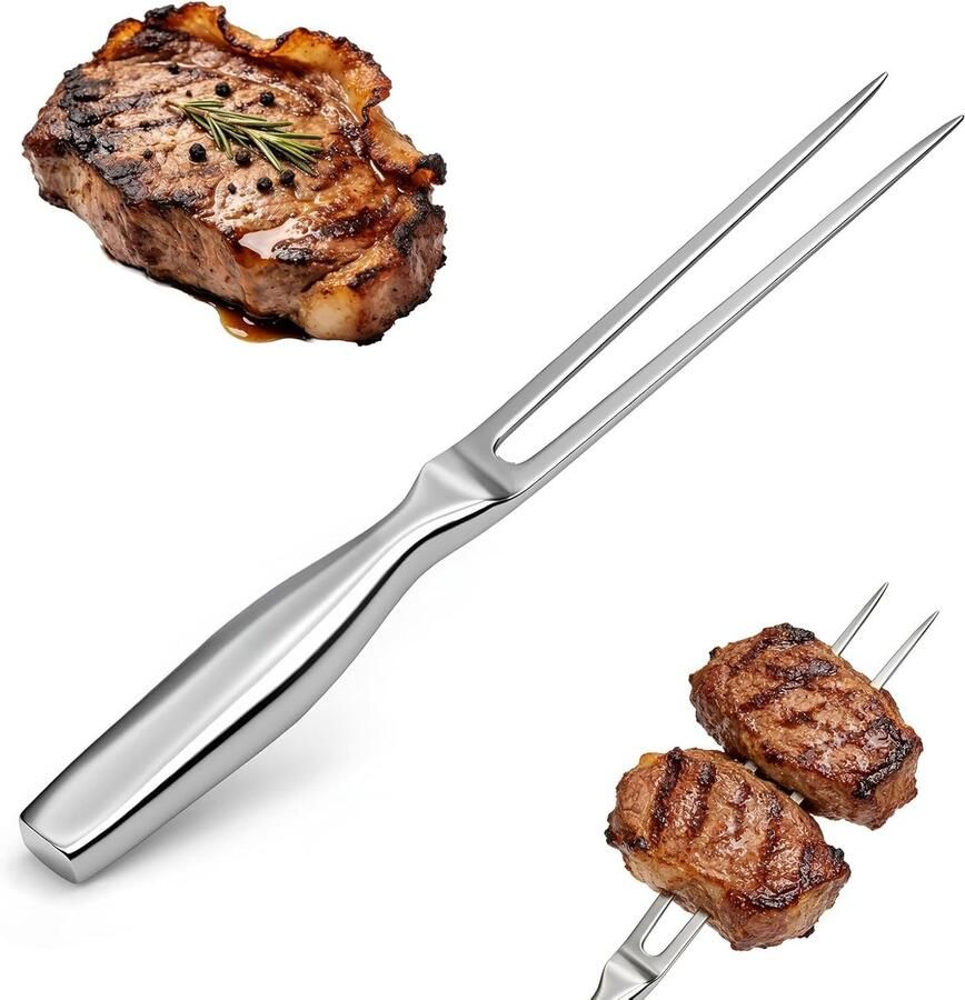 Grillvork van roestvrij staal 27 cm ergonomische braadvork voor keuken en BBQ lange braadvork vleesvork klein voor braden steak en gevogelte