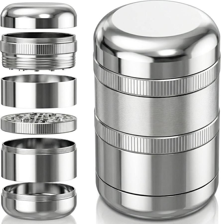 Grinder Metaal 60 mm Herb Grinder Grinders Crusher Accessories Gifts Cool Dry Herb Mill Big Large Premium Steel Novelty Ginder 4delig 4 Chamber XXL Geinder Zilver