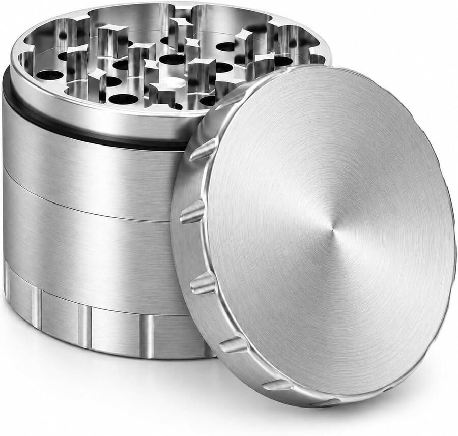Grinder Premium Crusher 4-delig Stalen kruidenmolen Ø 63 mm incl. beschermtas met ritssluiting pollenschraper borstel en mondstuk