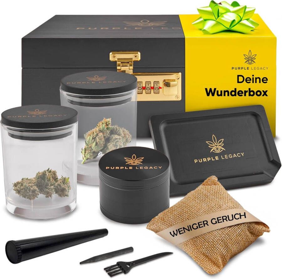 Grinder Set Box voor Gedroogde Kruiden met Accessoires Afsluitbare Dennenhouten Opbergdoos met Glazen Brekers