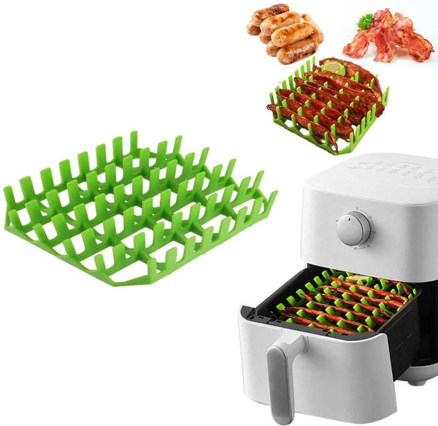 Groene set van 2 vierkante siliconen hotdogrek voor de airfryer geschikt voor levensmiddelen hittebestendig spekgrillrek siliconen bakvorm