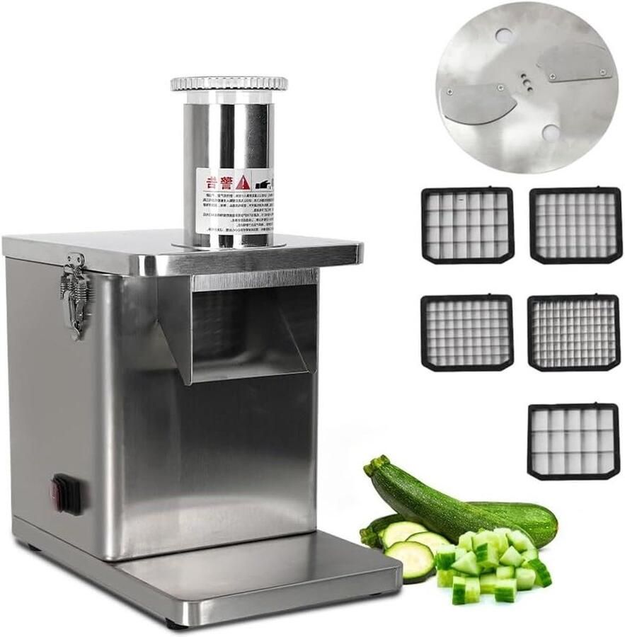 Groente Bloksnijder Snijmachine Fruit Blokjes Snijden Veiligheidssensor 5 Snijgroottes Zilver