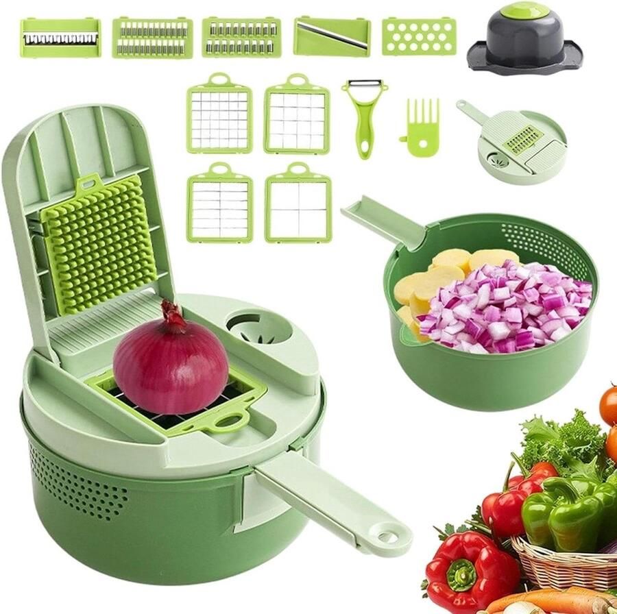 Groente Chopper Groente Hakker Maaltijd Voorbereiden 16-in-1 Veelzijdig 20 x 20 x 13 cm Grijs