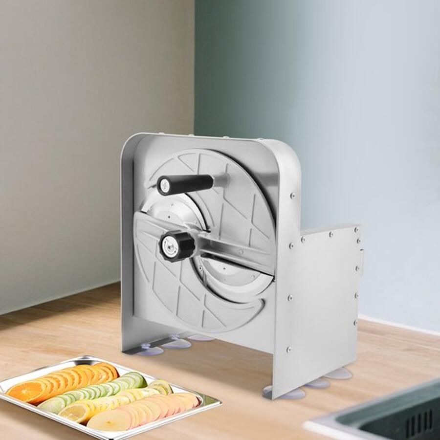 Groente En Fruitsnijder Handmatig Zilver 25 Cm Snijkop Verstelbare Snijdikte 1-10 Mm RVS En Aluminium Voor Restaurant En Thuis
