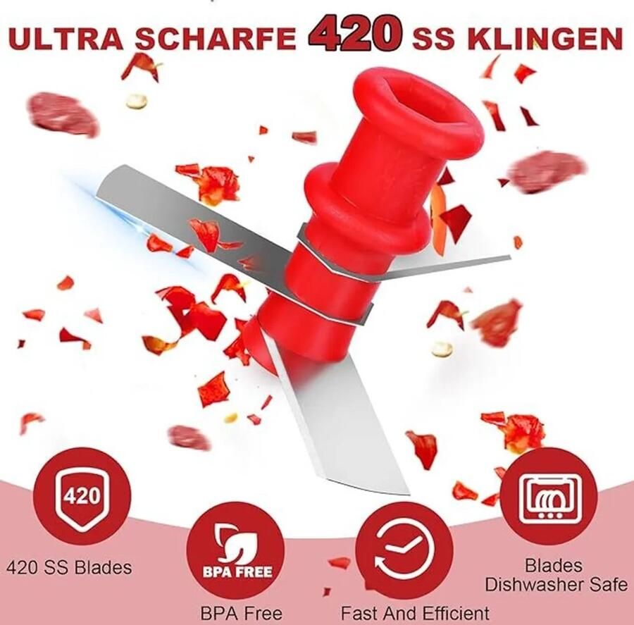 Groente- en uienhakker300Milliliter handmatige keukenmachine huishoudhakker met trekkoord vleesmolen keukenhulpmiddel rood - Foto 2