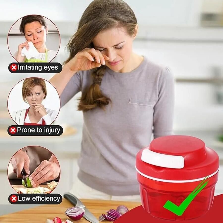 Groente- en uienhakker300Milliliter handmatige keukenmachine huishoudhakker met trekkoord vleesmolen keukenhulpmiddel rood