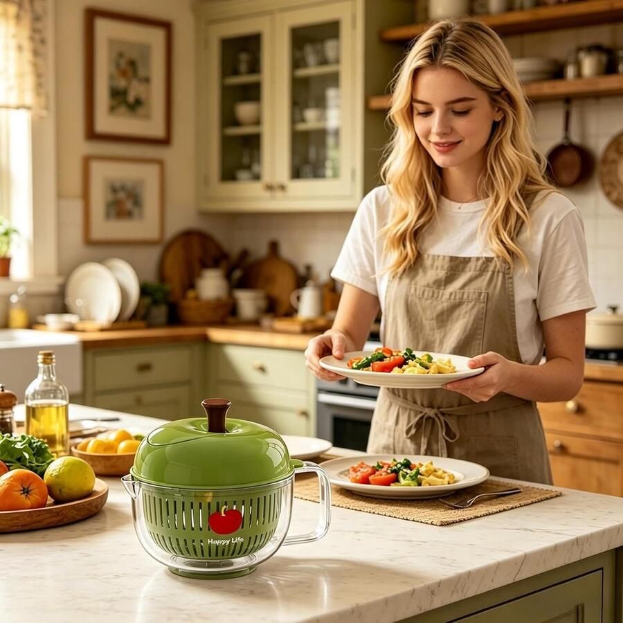 Groente Fruit Wasbak Slacentrifuge Droger Salades Maken Antislip Bodem 21 cm Groen