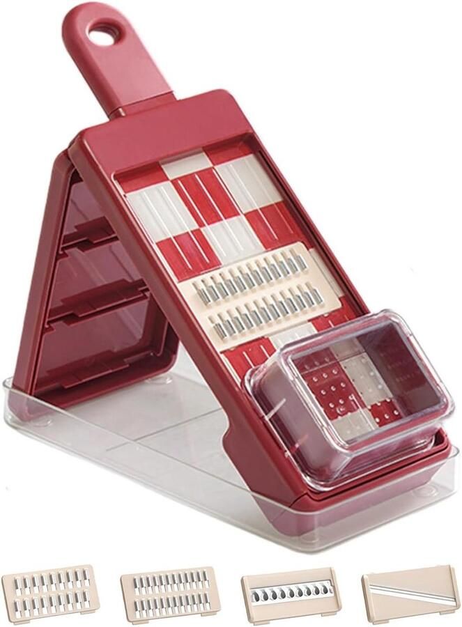 Groente Hakker Keuken Gadget Maaltijd Voorbereiding 4-in-1 Functies 30x12x6 cm Rood