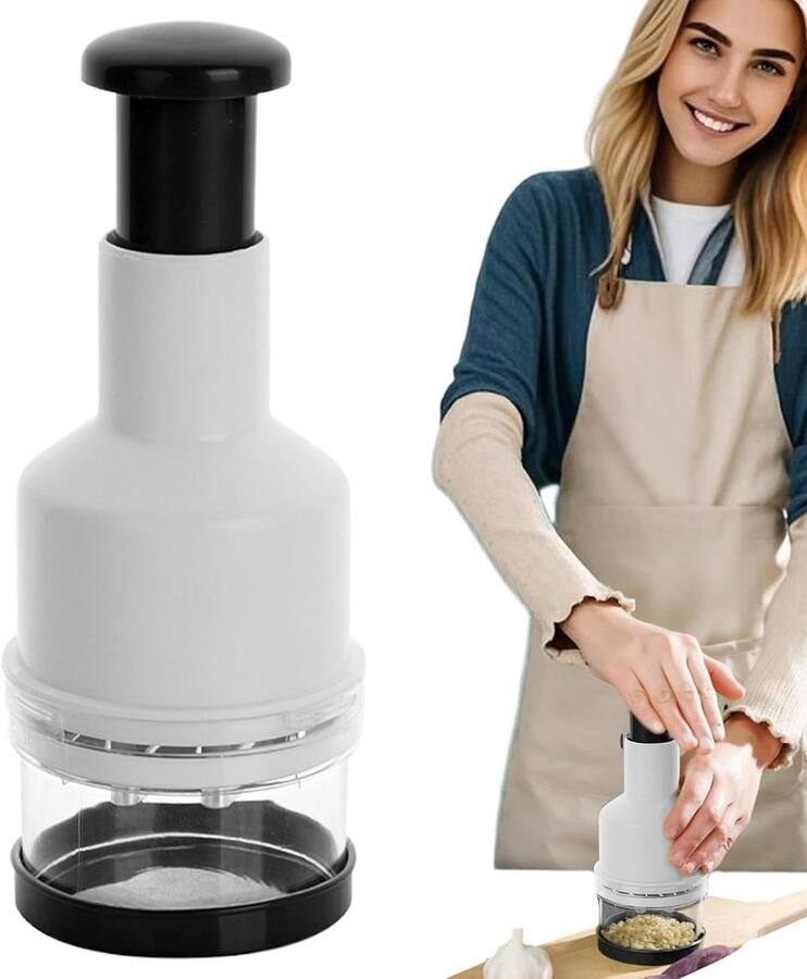 Groente Hakker Keukenmachine Knoflook Maaltijd Voorbereiding Tijdbesparend Systeem 7.5x22.5 cm Zwart Wit