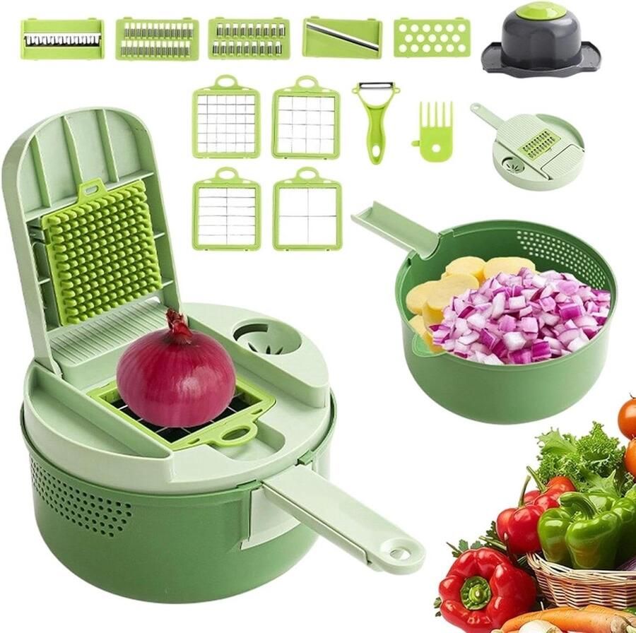 Groente Snijder Groenten Hakker Aardappelsnijder Maaltijd Voorbereiden 16-in-1 Systeem 16 stuks Grijs