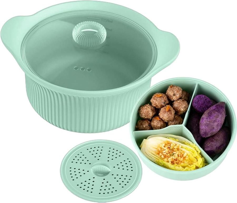 Stoommand Groenten Stoomkoker Magnetron Gezond Koken Voorkomt Smaak Vermenging 23 x 23 x 10 cm Groen
