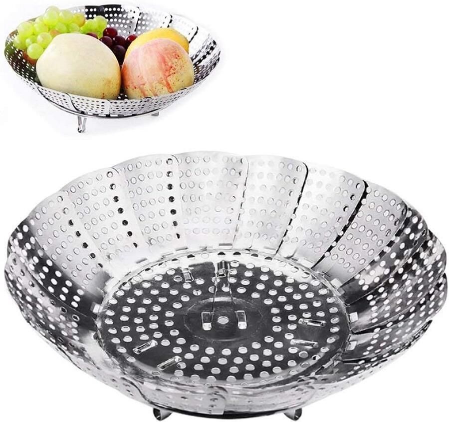 Groente Stoommand Stoominzet Pan Gezond Koken Inklapbaar Bloem Design 14.3 cm Zilver