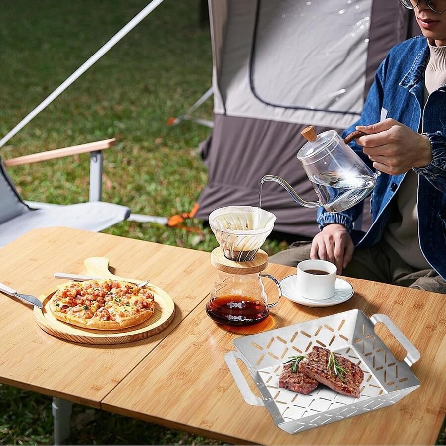 Groentegrillmandje Grillrooster Buiten koken Roestvrij staal 26.5 cm Zilver - Foto 2