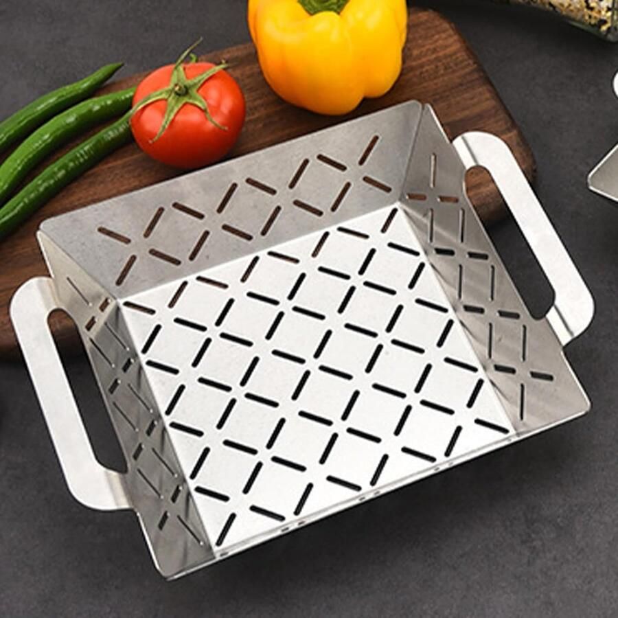 Groentegrillmandje Grillrooster Buiten koken Roestvrij staal 26.5 cm Zilver