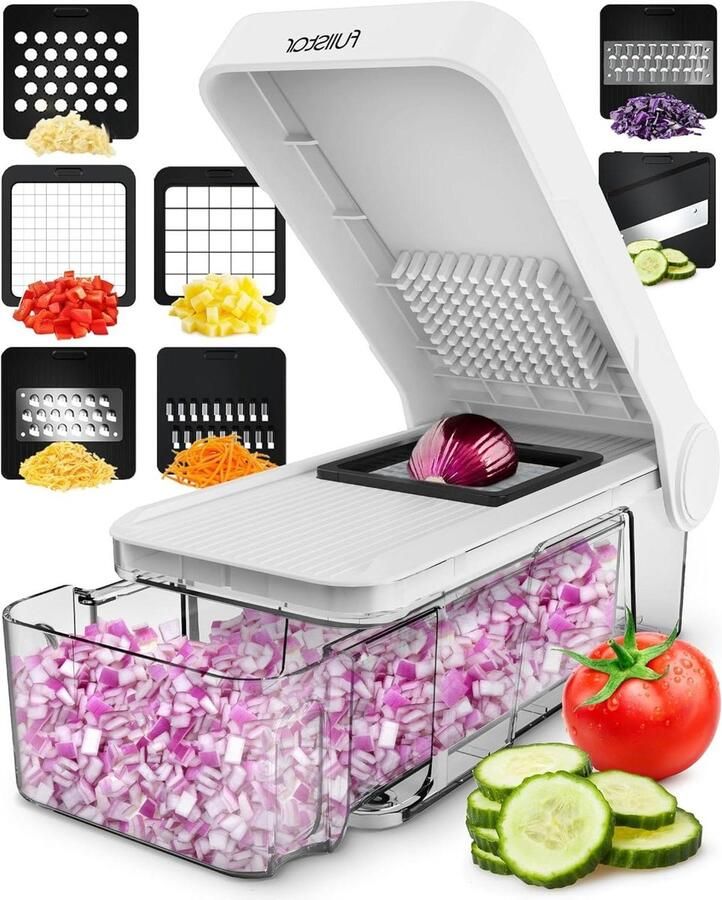 Groentehakselaar Keuken Snijder Snel Groenten Snijden 7-in-1 Functies Compact Ontwerp Wit