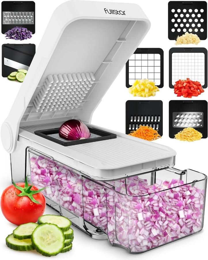 Groentehakselaar Keuken Snijder Snel Groenten Snijden 7-in-1 Functies Compact Ontwerp Wit