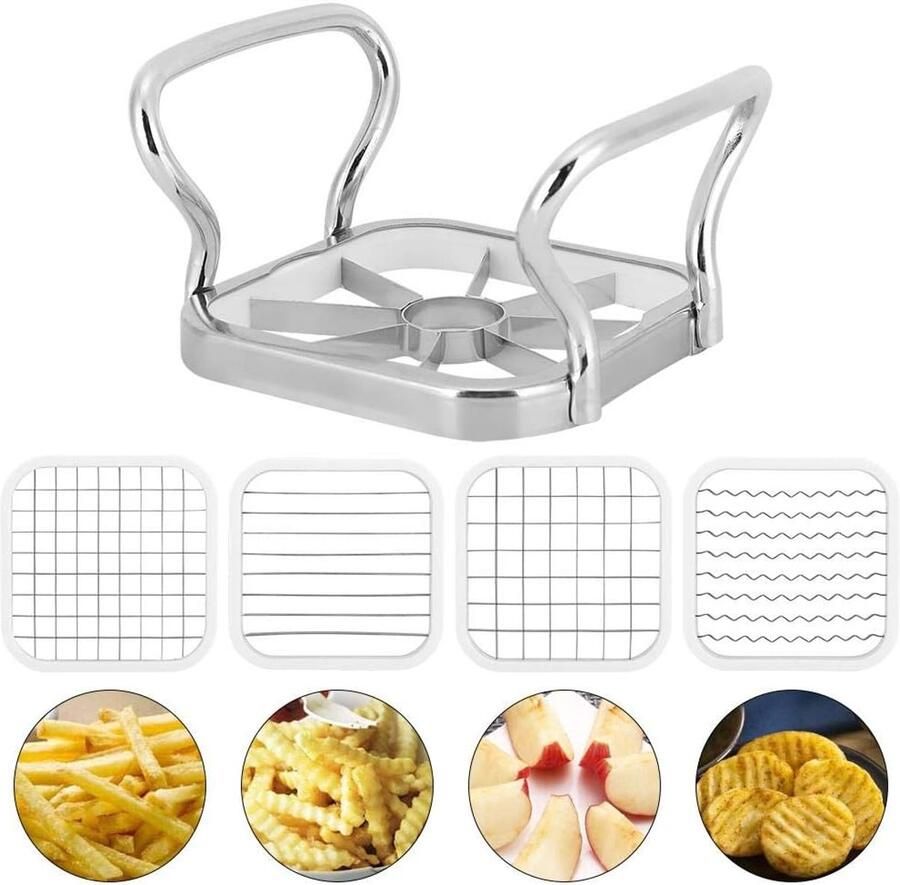 Groentehakselaar roestvrij staal frituurmes aardappelsnijder fruit groentesnijder groentehakper set van 5 handmatige aardappelversnipperaar