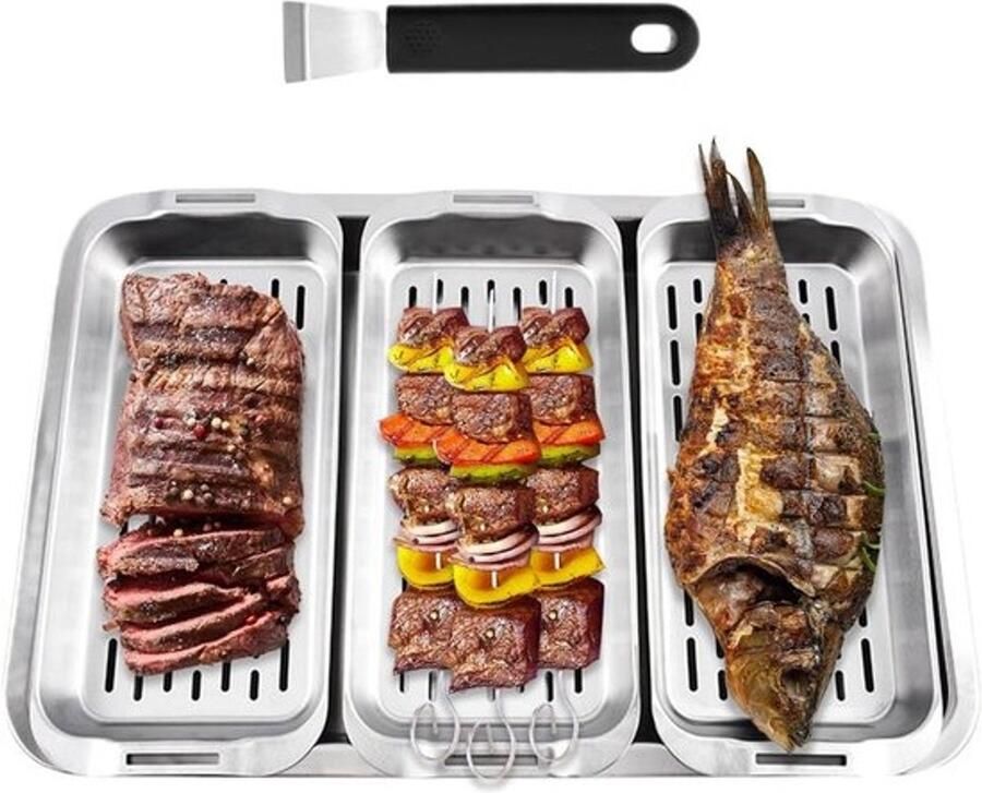 Groentemand Grillen Barbecue Mand Buiten Koken Gelijkmatige Warmte 43 x 29 x 5.5 cm Zilver