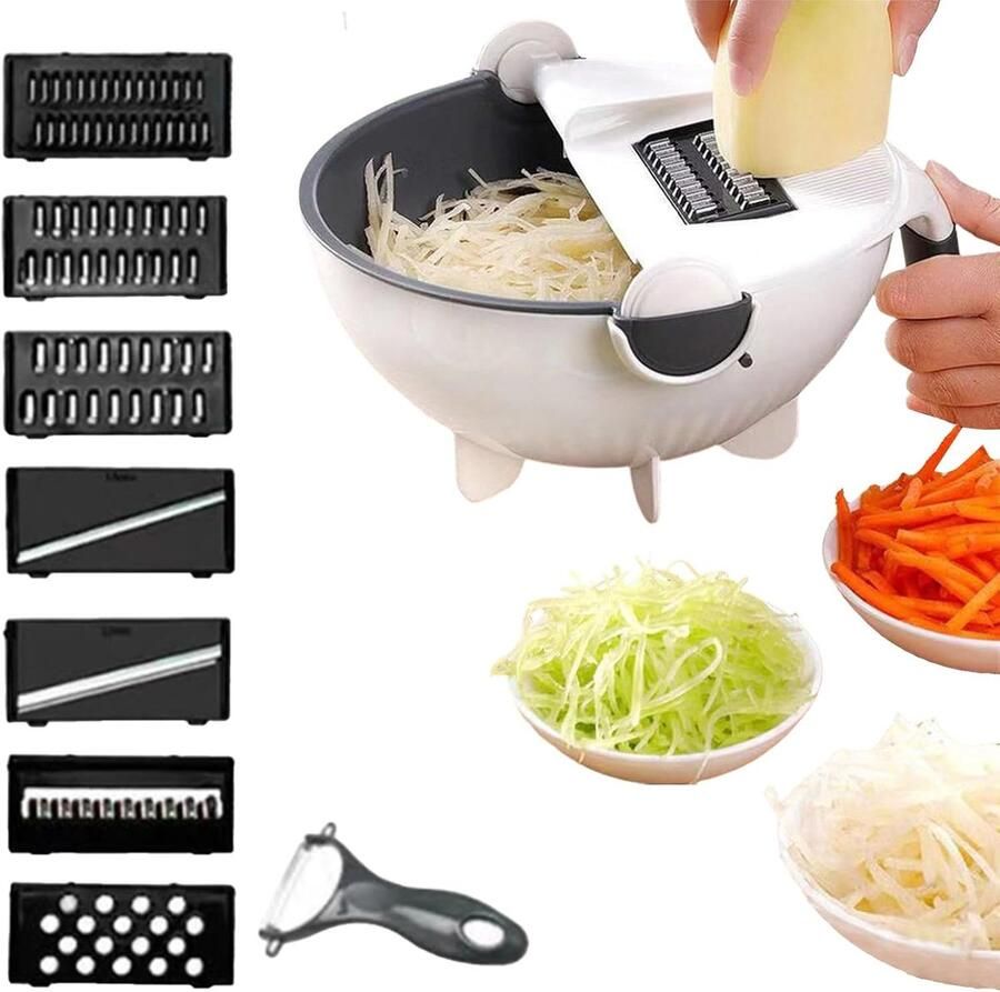 Groentenhakker Keukenmachine Maaltijden Bereiden Ingebouwde Afvoermand 22.6 cm Grijs
