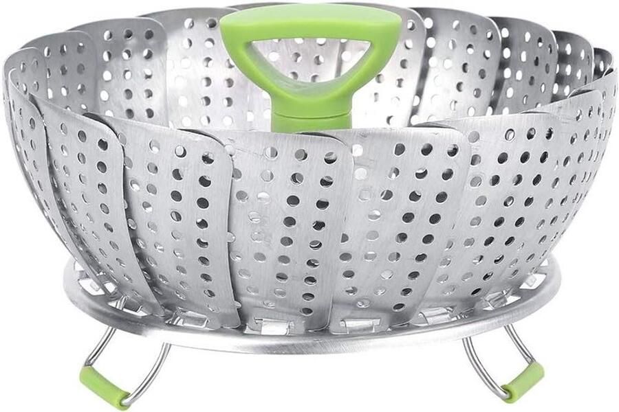 Opvouwbaar Stoommandje Keuken Hulpmiddel Gezond Koken Roestvrij Staal 22.5 cm Uitklapbaar Zilver