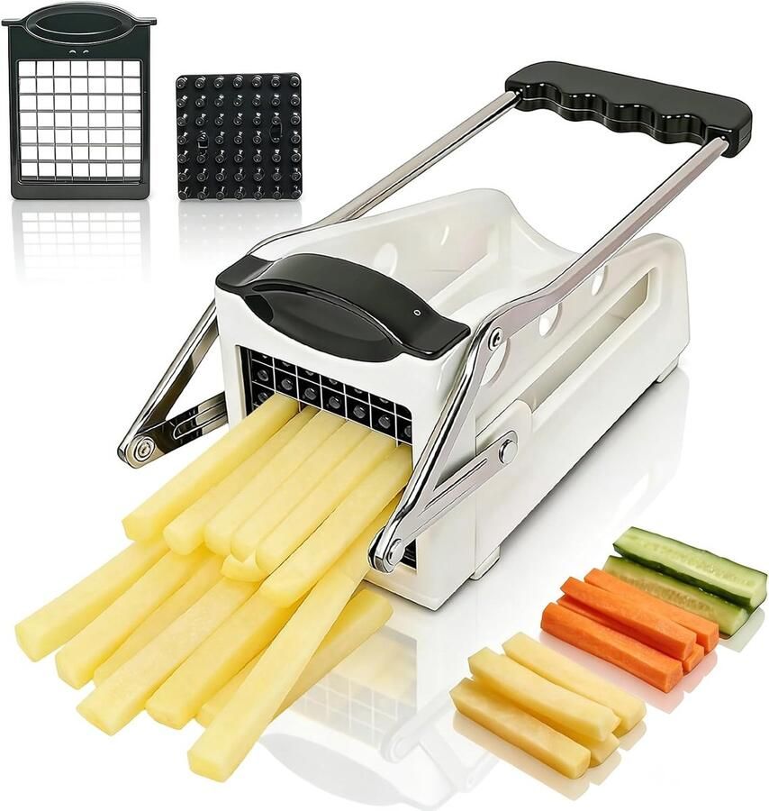 Groenteschaaf met 2 snijmaten voor individuele frietdikte friet voor 9 of 12 mm stokjes antislip rubberen voet roestvrijstalen aardappelsnijder met gripvaste handgreep
