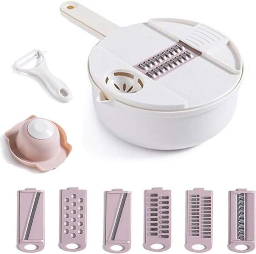Groentesnijder 12-delig Keukenmachine Maaltijden Bereiden Inclusief Ei Separator 28x18.5x7.5 cm Wit Roze