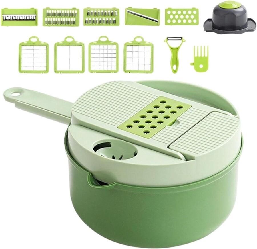 Groentehakker Snijder Keukenmachine Ingrediënten Maaltijd Voorbereiding 16-in-1 Functies 20x20x13 cm Grijs