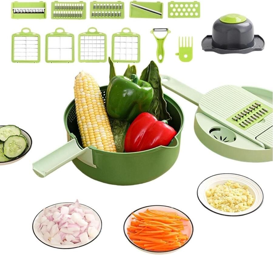 Groentesnijder 16-in-1 Keukenmachine Hakmolen Salades Bereiden Multifunctioneel Snijsysteem 20 x 20 x 13 cm Grijs