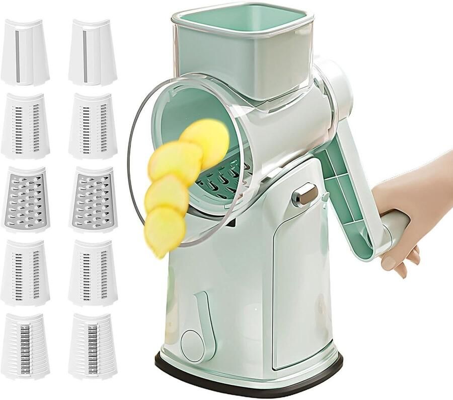 Groentesnijder Draaiende Rasp Keukenmachine Fruit Snel Ingrediënten Snijden Met Spatbescherming 288 cm Hoog Muntgroen