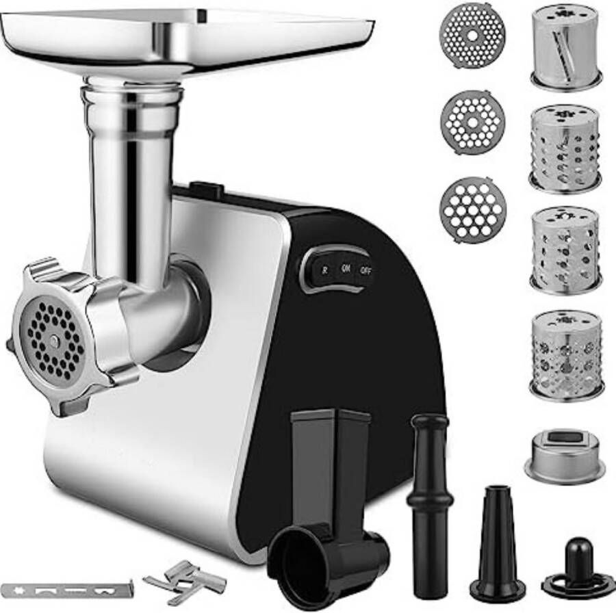 Elektrische Vleesmolen en Groentesnijder 2000 W Multifunctionele Keukenmachine Groenteschaaf Worstmachine met 3 Schijfjes 4 Kegelmessen Worstvuller Opzetstuk voor Gebak Vleesmolen - Foto 2
