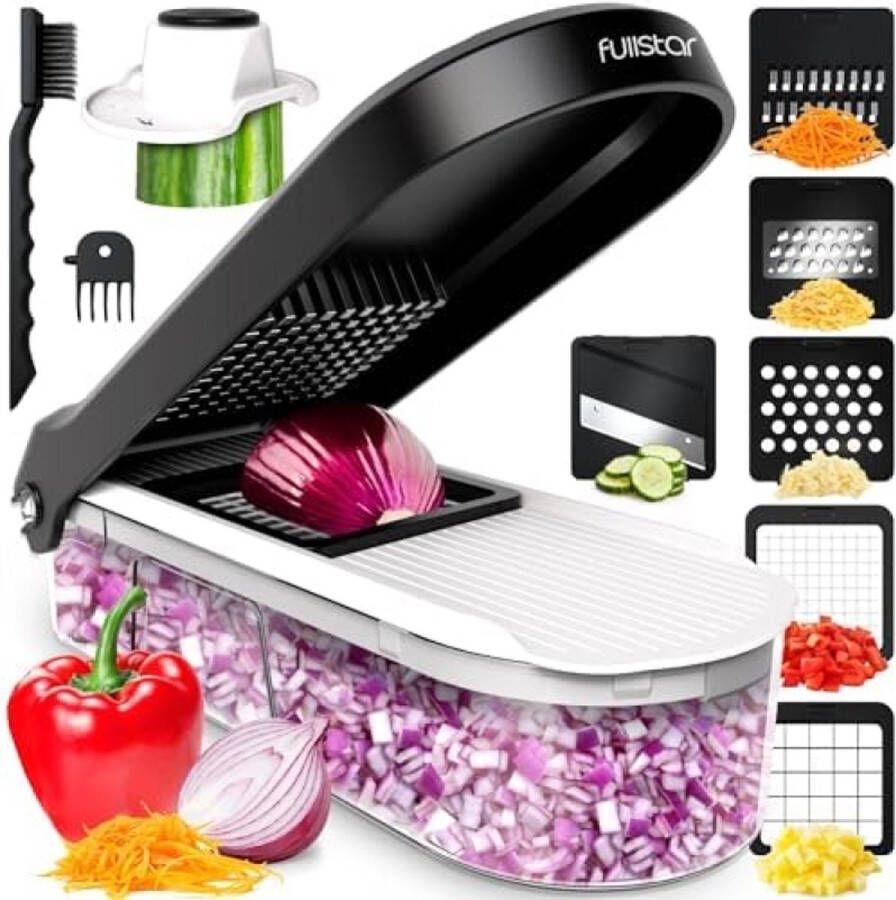 Groentesnijder handmatige groentensnijder voor uiensalades aardappelversnipperaar groentensnijder en hakmachine keukengereedschap en gadgets (6-in-1 compact wit) - Foto 1
