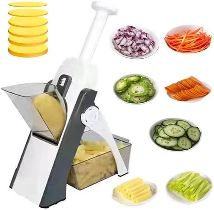 Groentesnijder Keuken Snijmachine Snel Groenten Snijden 4-in-1 Functies 32x12x6.3 cm Grijs