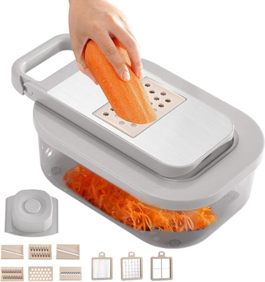 Groentesnijder met Container Keuken Chopper Hakmolen Maaltijden Voorbereiden 9-in-1 Design 28.3 x 17.7 x 11 cm