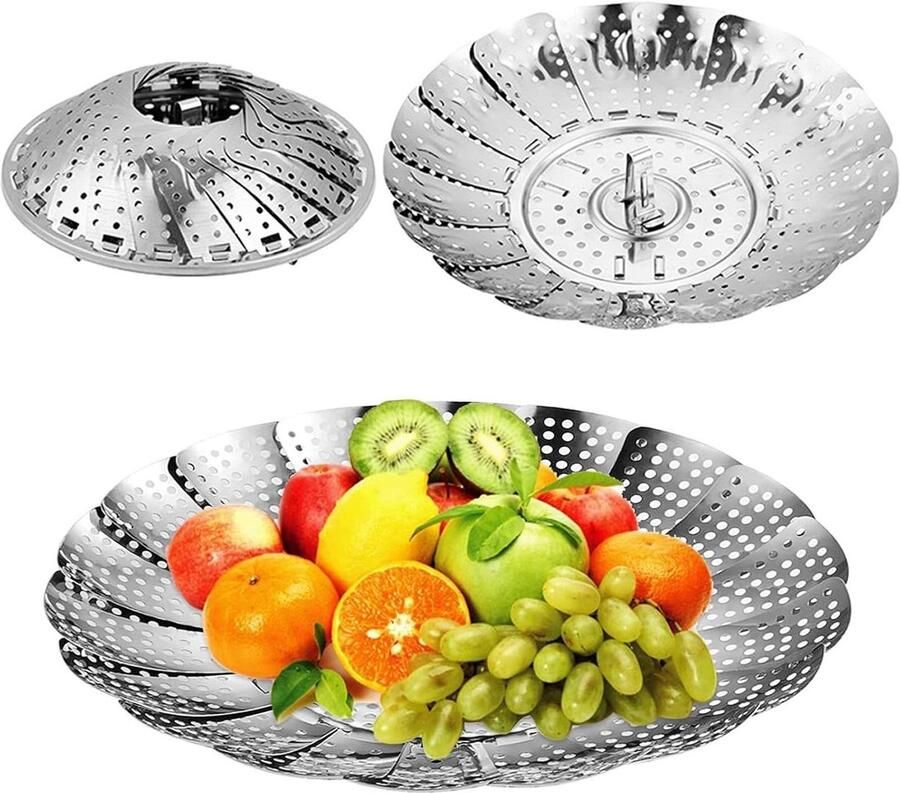 Groentestomer 2 stuks Stoommand Lotus Gezond Koken Opvouwbaar Ontwerp 23-27 cm Diameter Zilver