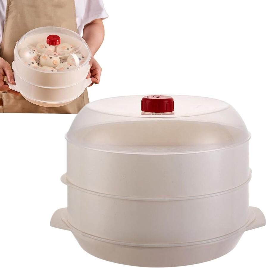 Groentestomer Dubbellaags Kookpot Stoompan Gezond Koken Magnetron Geschikt 25.5 x 22 cm