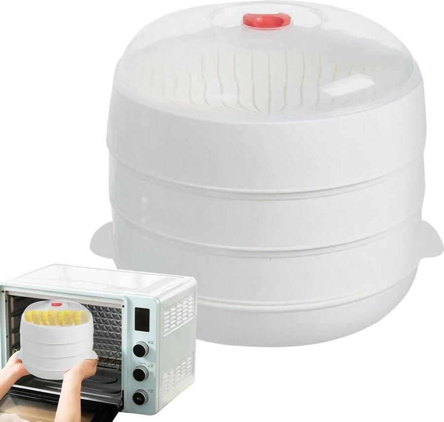 Groentestomer Magnetron Stoompan Stoomkoker Gerechten Verwarmen Transparant Deksel 25 x 22 x 17 cm Wit