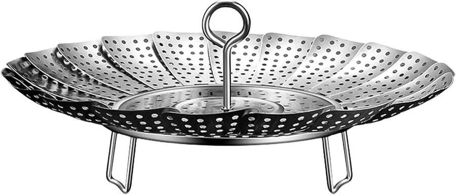 Groentestomer Stoommandje Stoominzet Gezond Koken Inklapbaar Ontwerp Past op potten Zilver