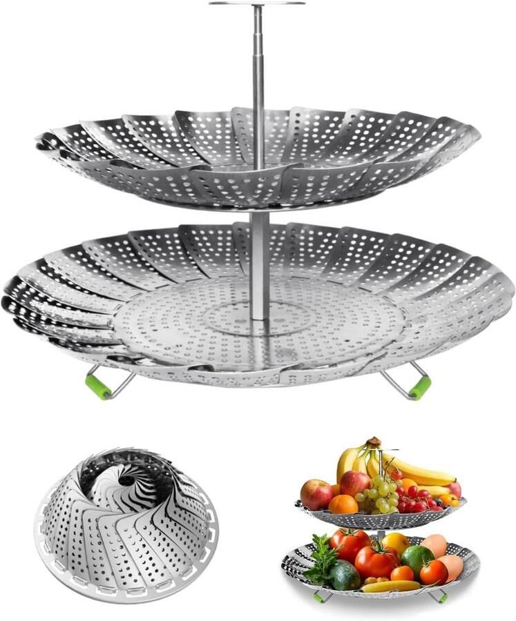 Groentestoomboot Roestvrijstaal Stoommand Inzetstuk Gezond Koken Dubbellaags Ontwerp 15 x 15 x 8 cm Zilver