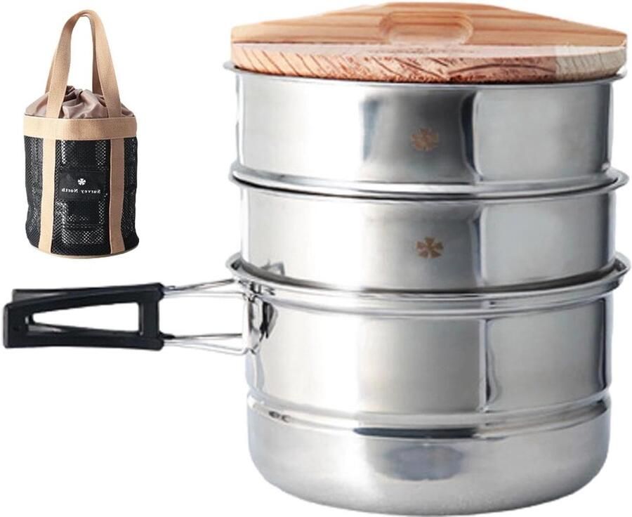 Groentestoompan Stoompan RVS Gezond Koken Stapelbaar Ontwerp 18 cm Zilver