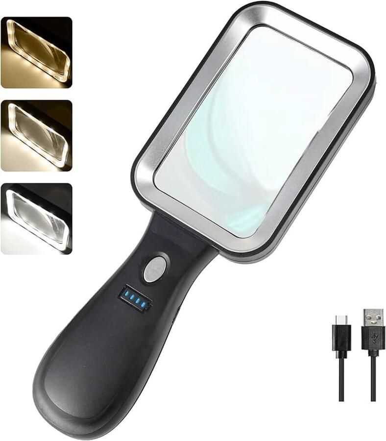 Groot vergrootglas met licht 10x vergrootglas met licht 30 LED vergrootglazen om te lezen met 3 modi USB oplaadbare handvergrootglas voor senioren lezen inspectie munten