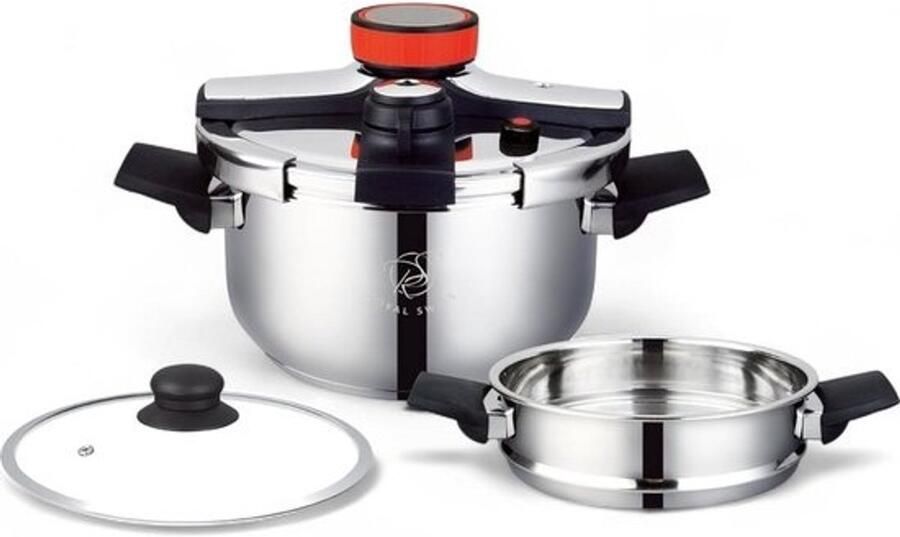 Snelkookpan Couscousmaker Drukpan Stoompan Snelle Maaltijden Bereiden 2-in-1 Functionaliteit 10 Liter Zilver