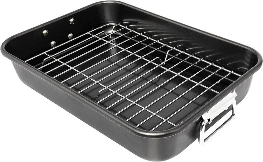 Grote 15 inch Koolstofstalen Braadpan met Rooster voor Oven Geschikt voor Kalkoen en Gevogelte