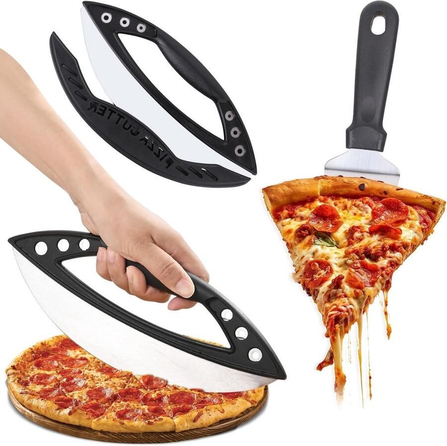 Grote 30 cm Pizzasnijder met Pizzaschop RVS scherp en eenvoudig schoon te maken Ideaal voor thuis feesten en picknicks perfect voor pizzaliefhebbers