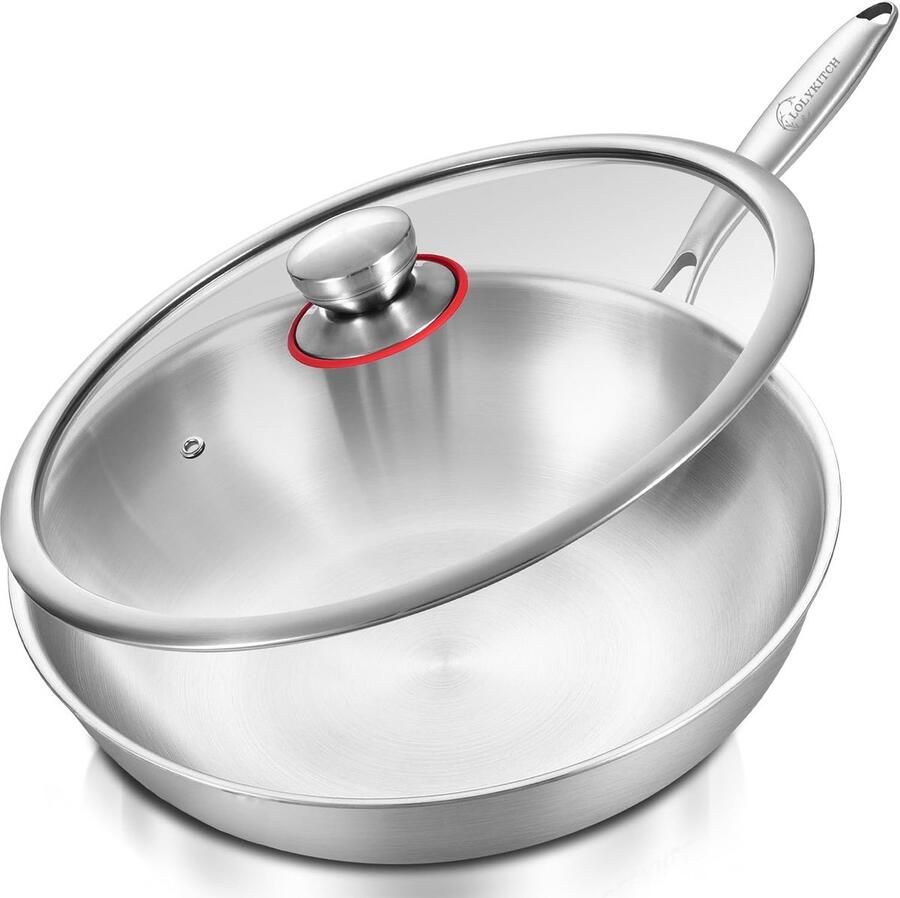 Grote 33 cm RVS Wokpan met Deksel Geschikt voor Inductie Oven- en Vaatwasserbestendig
