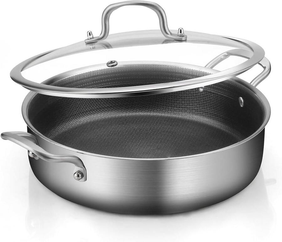 Grote 7-Quarts RVS Saute Pan 12 Inch Nonstick Koekenpan met Deksel